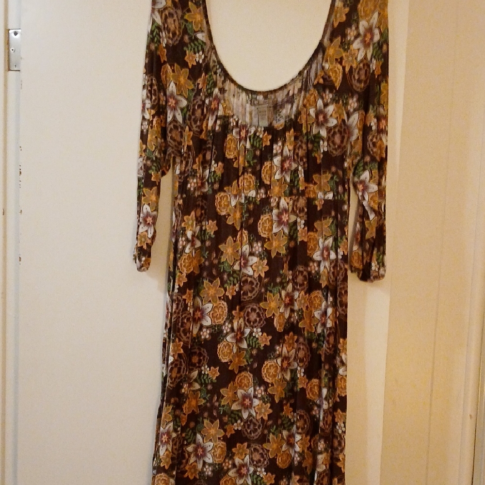 American Rag Floral Long Sleeve Dress - Brown and Yellow